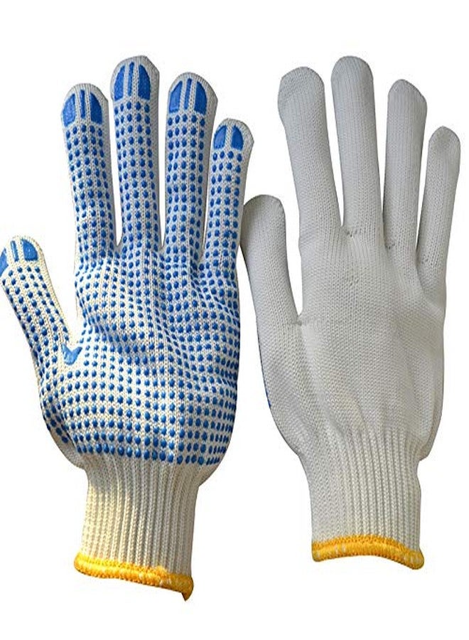 SSWW Cotton Pvc Dotted Hand Gloves - Washable & Reusable, Blue & White, Kitchen & Industrial Safety Gloves - Better Grip, Garden & Construction Works | Pack of 5 Pairs - Image 2